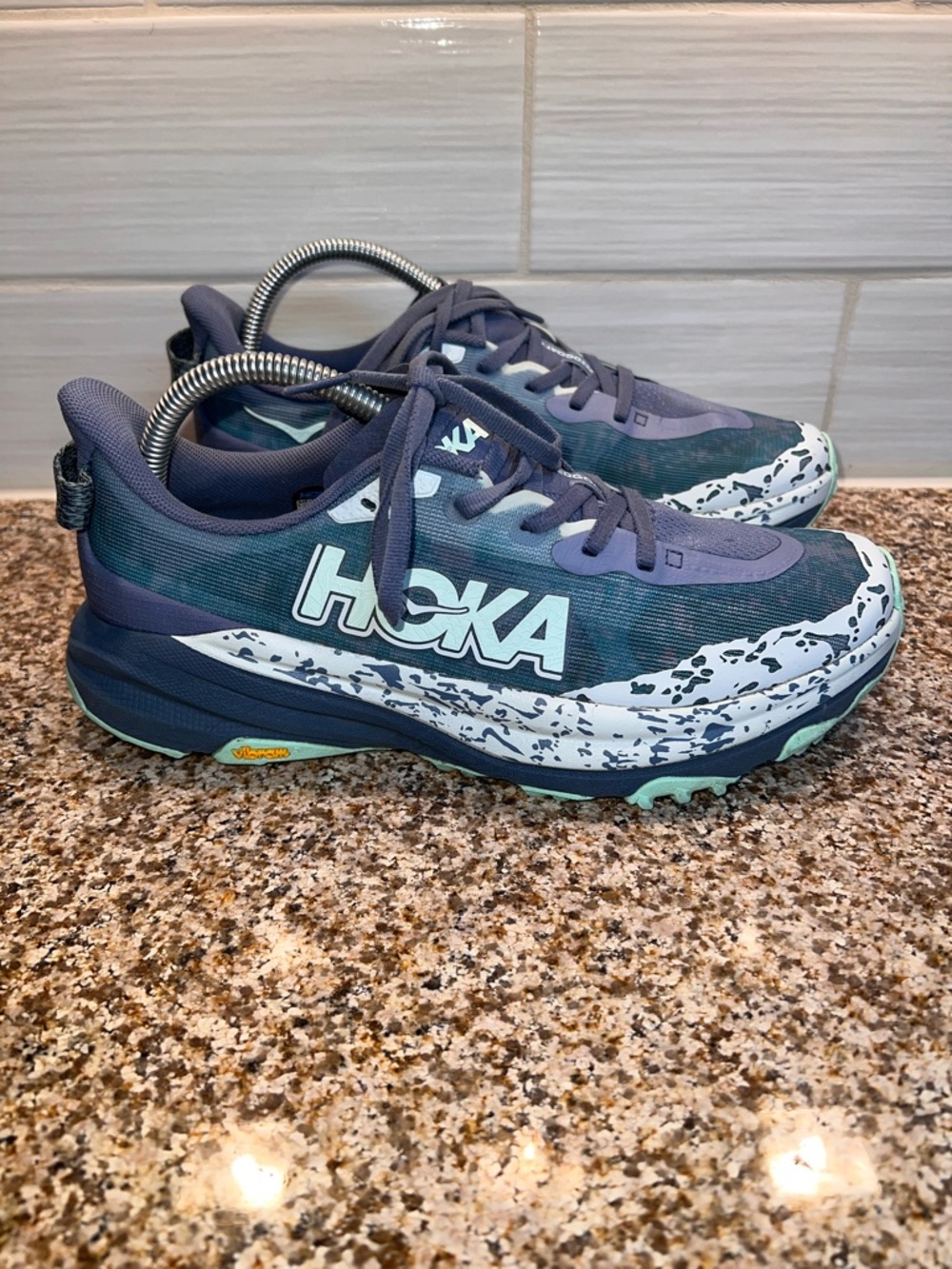 Hoka Trail Sneakers in Navy & Mint